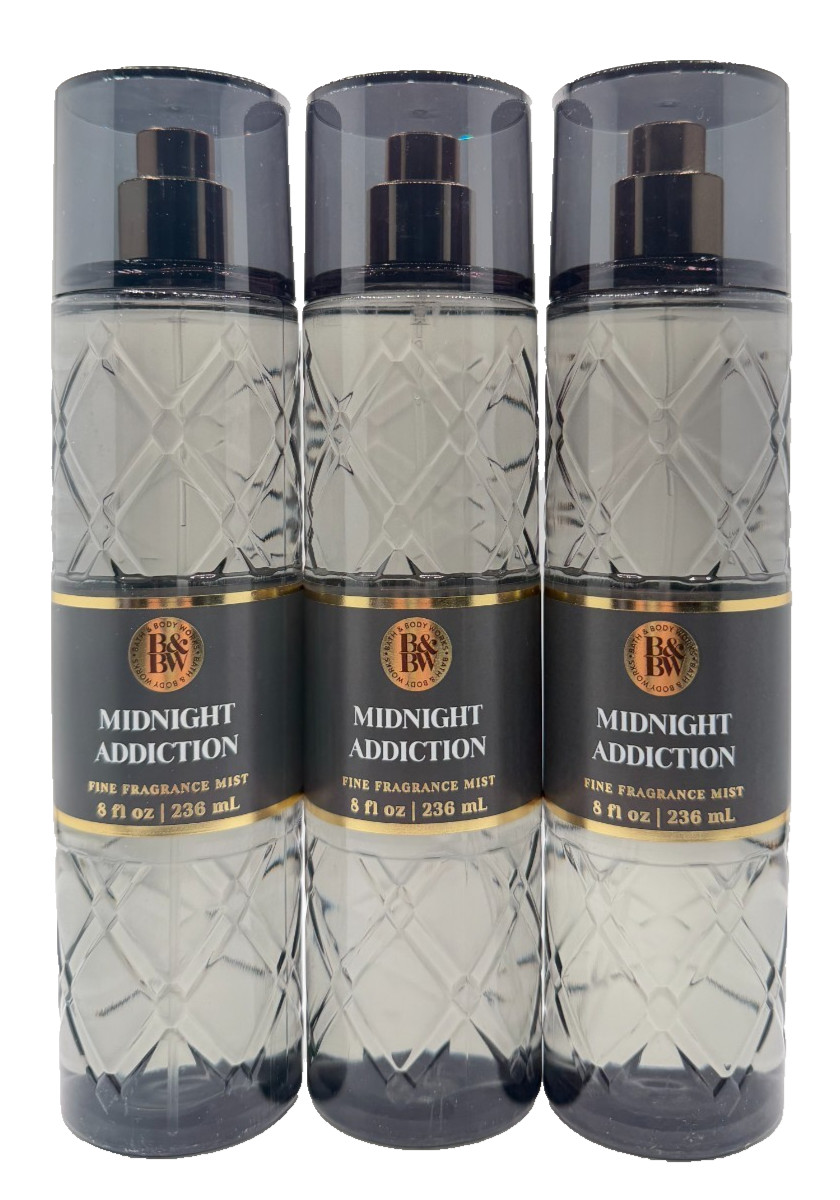 NEW Bath & Body Works Lot 3 Bottles Midnight Addiction Fragrance Mist Spray 8 oz