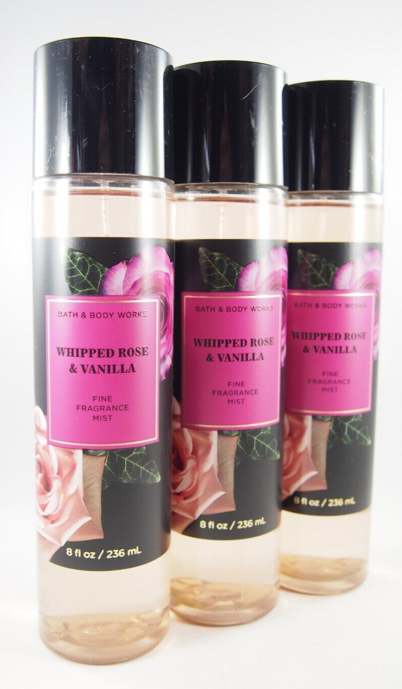(3) Bath & Body Works Pink Black Whipped Rose Vanilla Fragrance Mist 8oz
