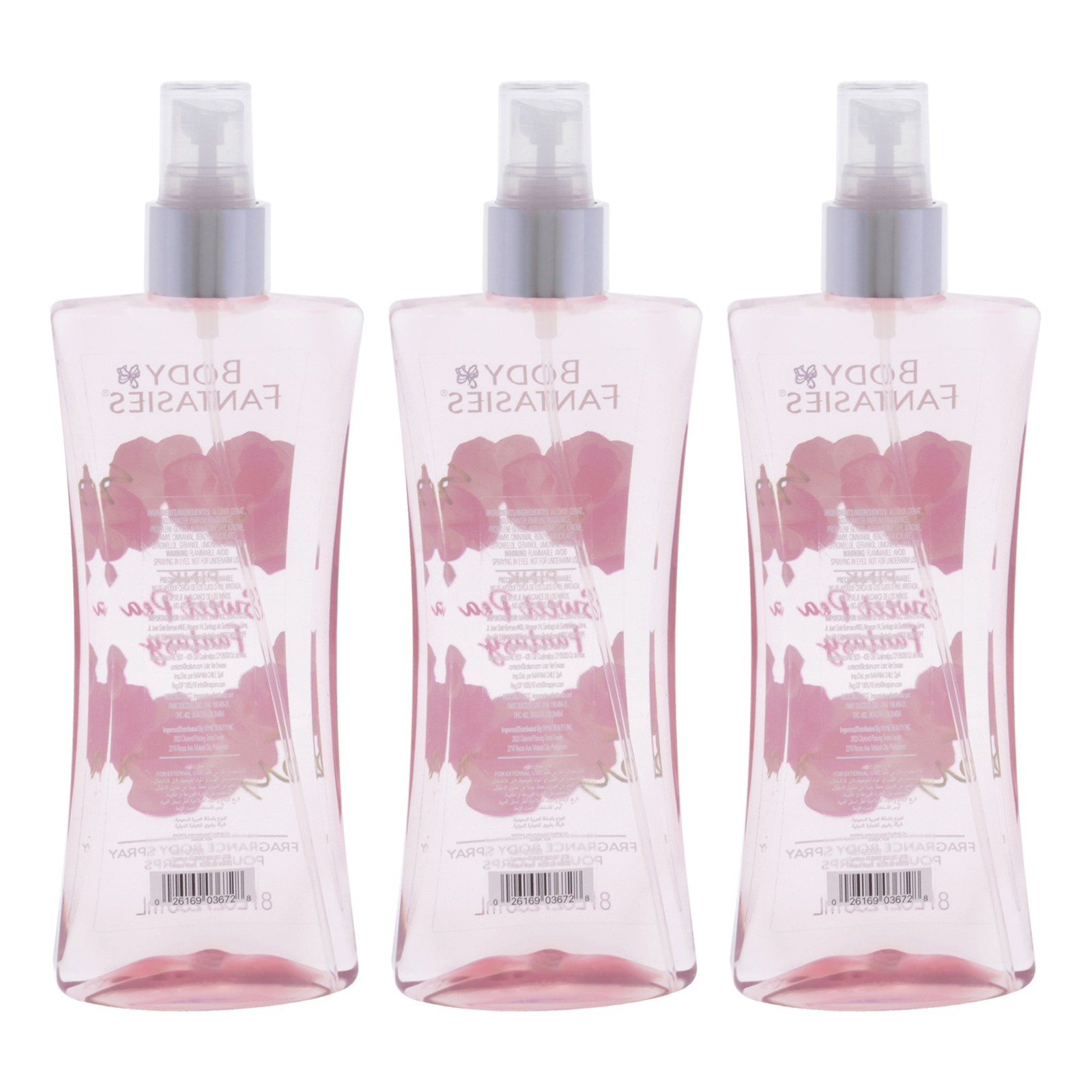 Pink Sweet Pea Fantasy by Body Fantasies for Women – 8 oz Body Spray – Pack of 3
