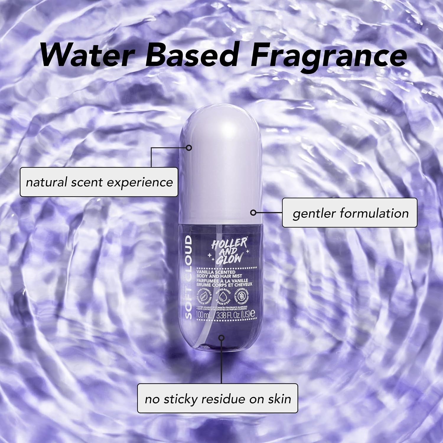 Holler And Glow Soft Cloud Body Mist – All-Natural, Sweet Water-Based Perfume