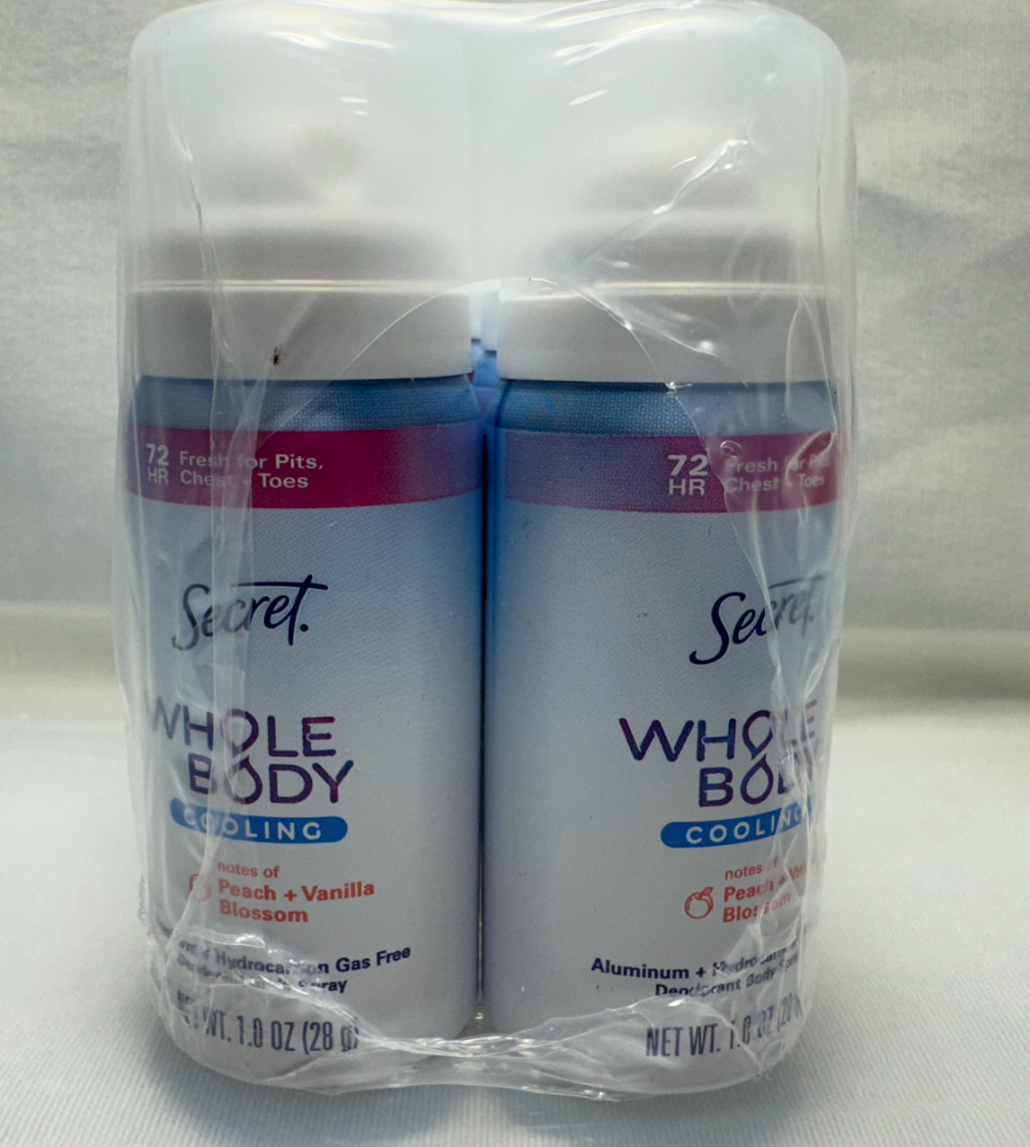 6 pack Secret Whole Body Deodorant Peach Vanilla Blossom Spray 1 oz Travel Size