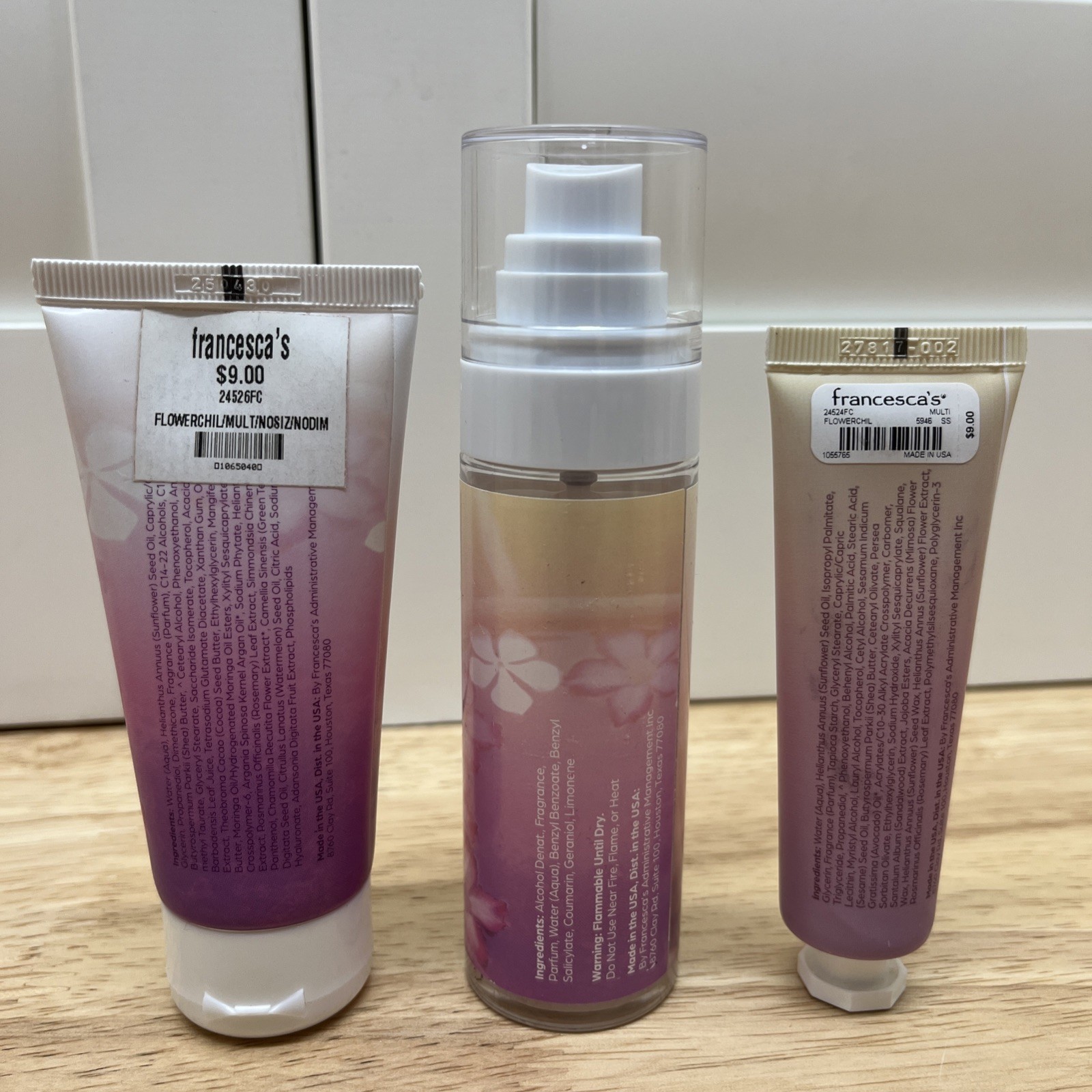 Flower Child Francesca’s Body Mist Body Lotion & Hand Lotion Travel Sizes New