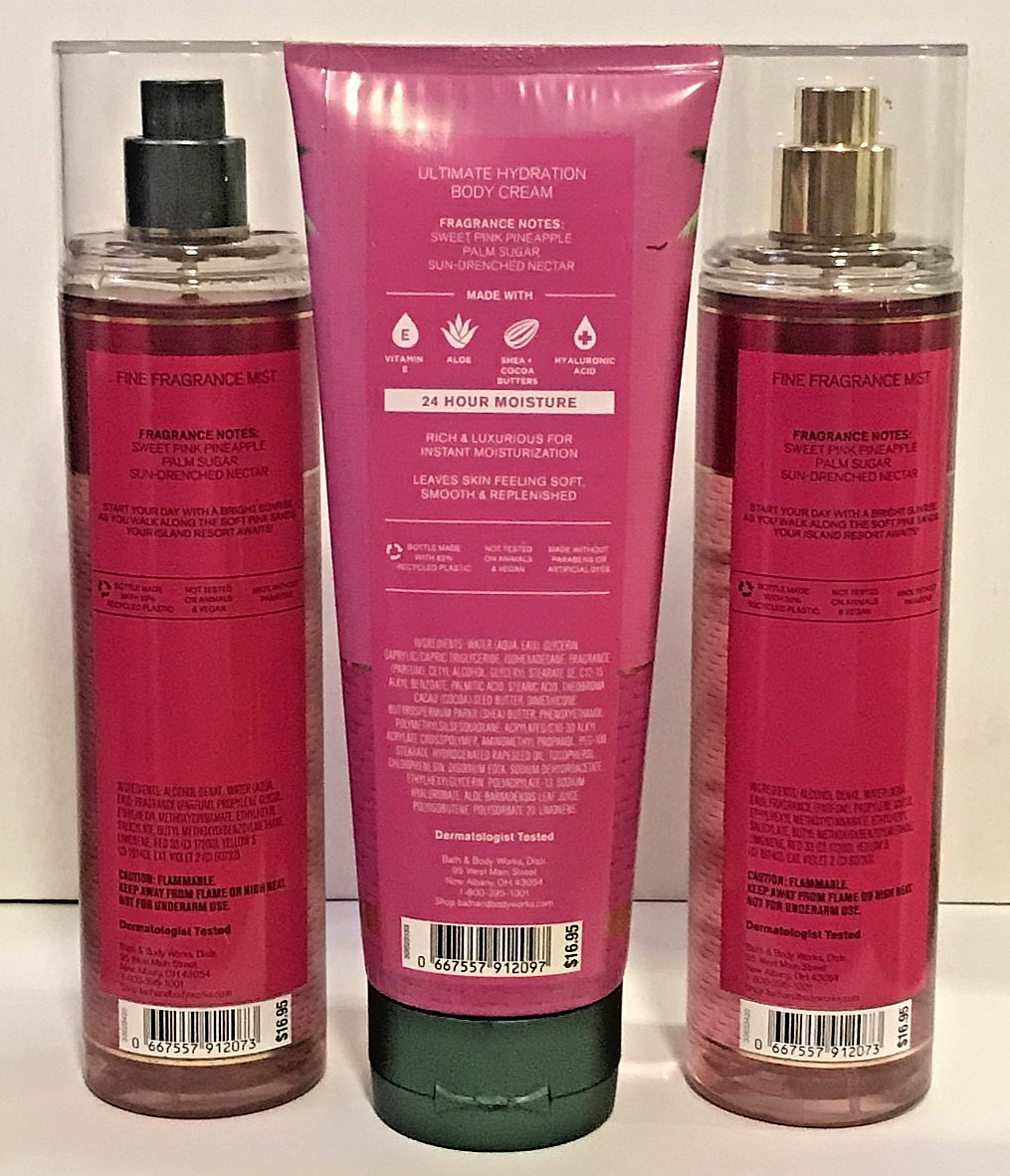 PINK PINEAPPLE SUNRISE FRAGRANCE MIST BODY CREAM 3 PC GIFT WRAP BATH BODY WORKS
