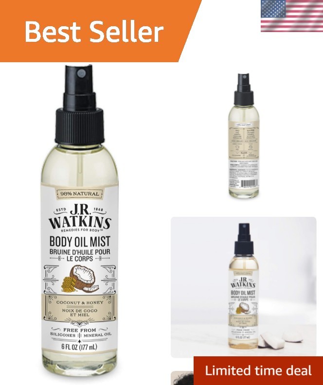 JR Watkins Natural Hydrating Body Oil Mist – Coconut Milk & Honey 6 fl oz