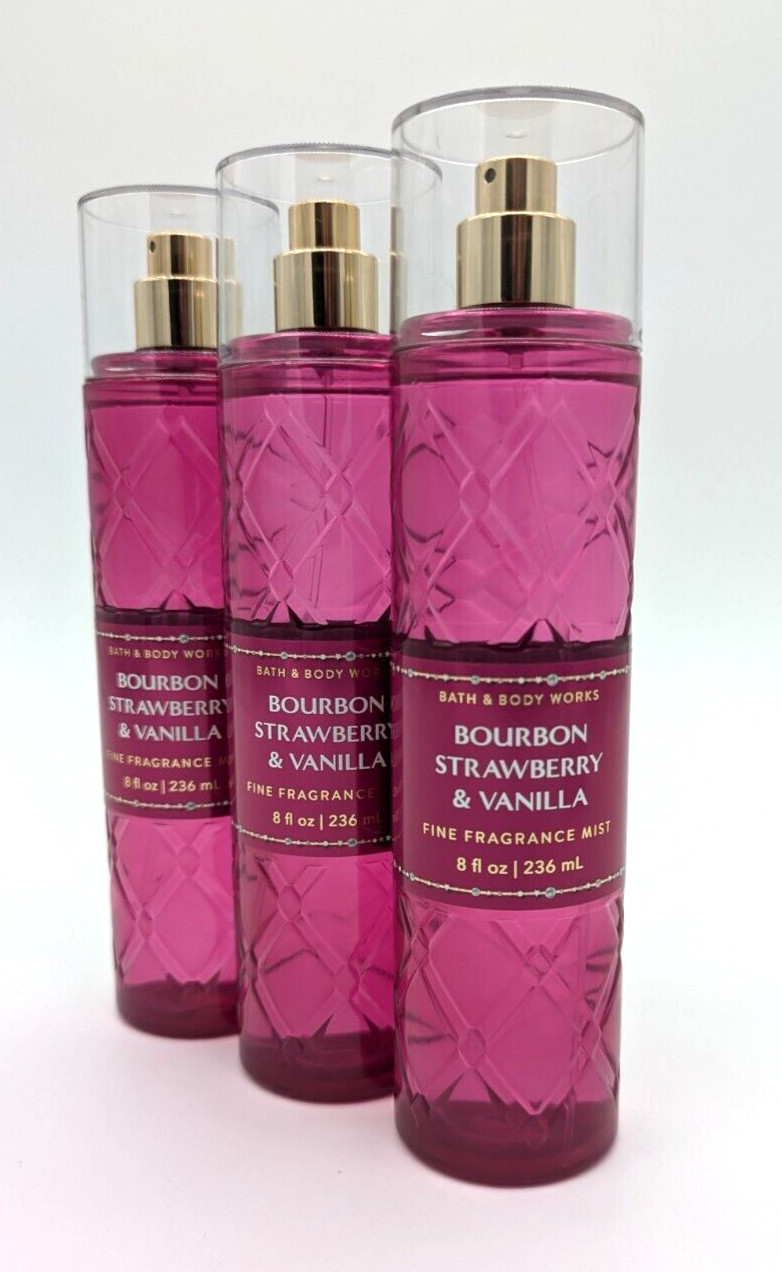 (6) Bath & Body Works Pink BOURBON STRAWBERRY VANILLA Fragrance Mist Spray 8oz