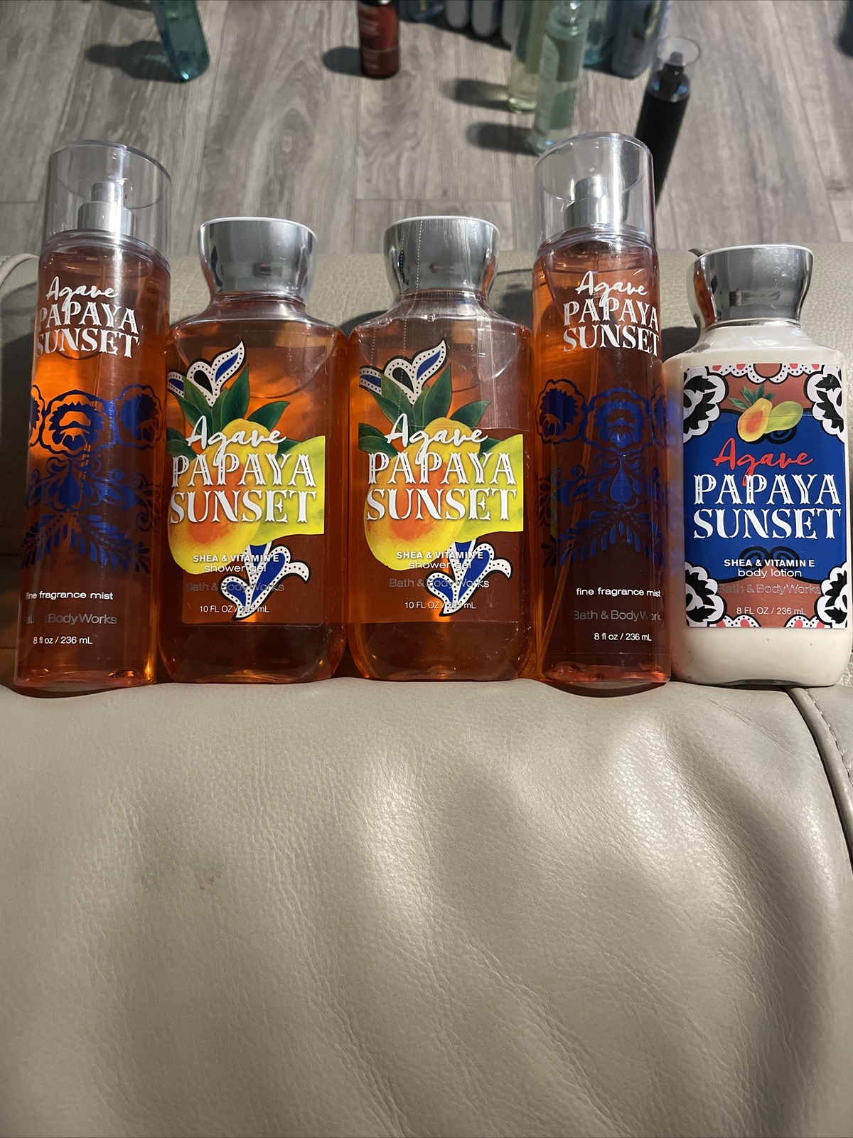 Bath & Body Works AGAVE PAPAYA SUNSET Fragrance Mist 2, Shower Gel 2 &Lotion 1