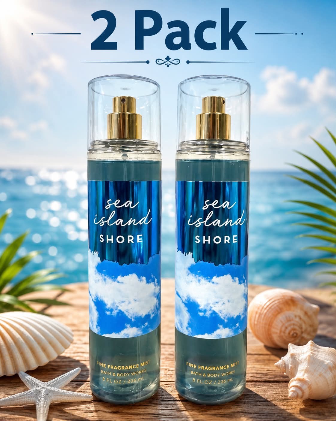 NEW 2PK BATH & BODY WORKS SEA ISLAND SHORE FINE FRAGRANCE MIST BODY SPRAY 8 FLOZ