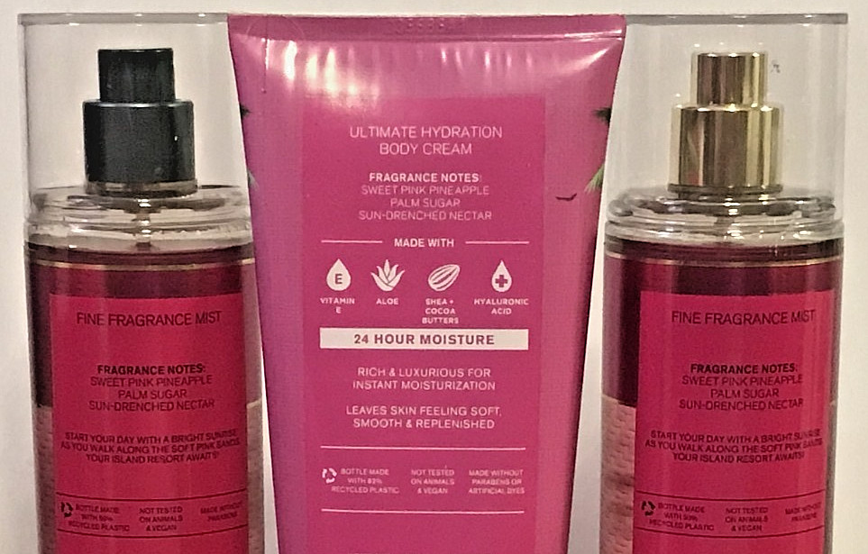 PINK PINEAPPLE SUNRISE FRAGRANCE MIST BODY CREAM 3 PC GIFT WRAP BATH BODY WORKS