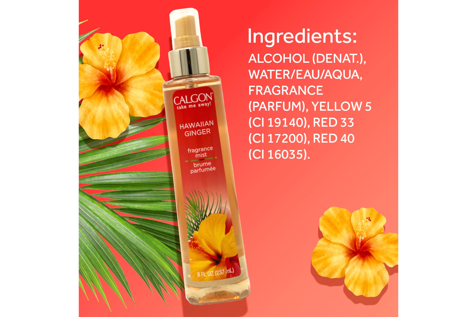 Calgon Fragrance Body Mist, Hawaiian Ginger, 8 fl oz – 3 Pack