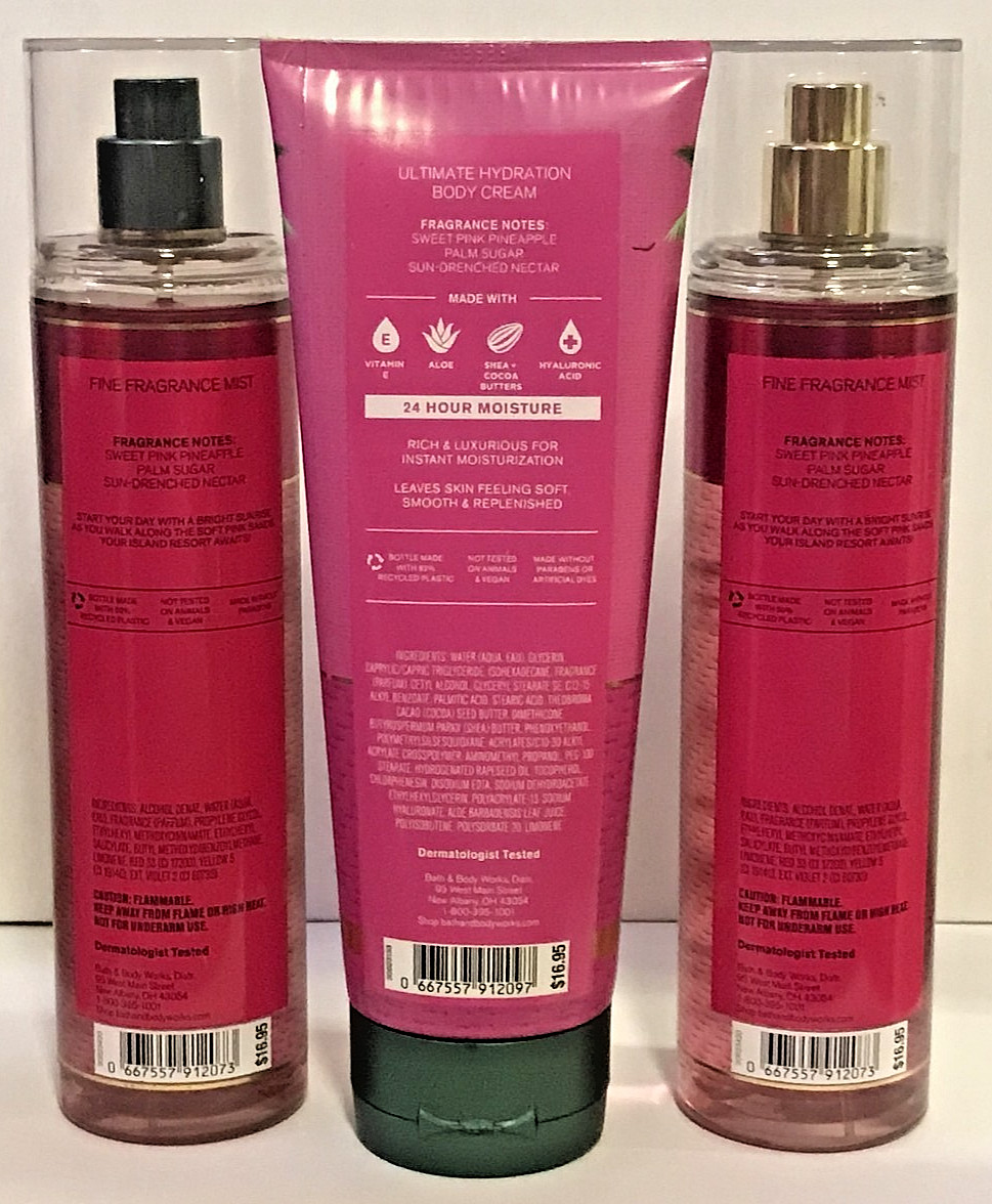 PINK PINEAPPLE SUNRISE FRAGRANCE MIST BODY CREAM 3 PC GIFT WRAP BATH BODY WORKS