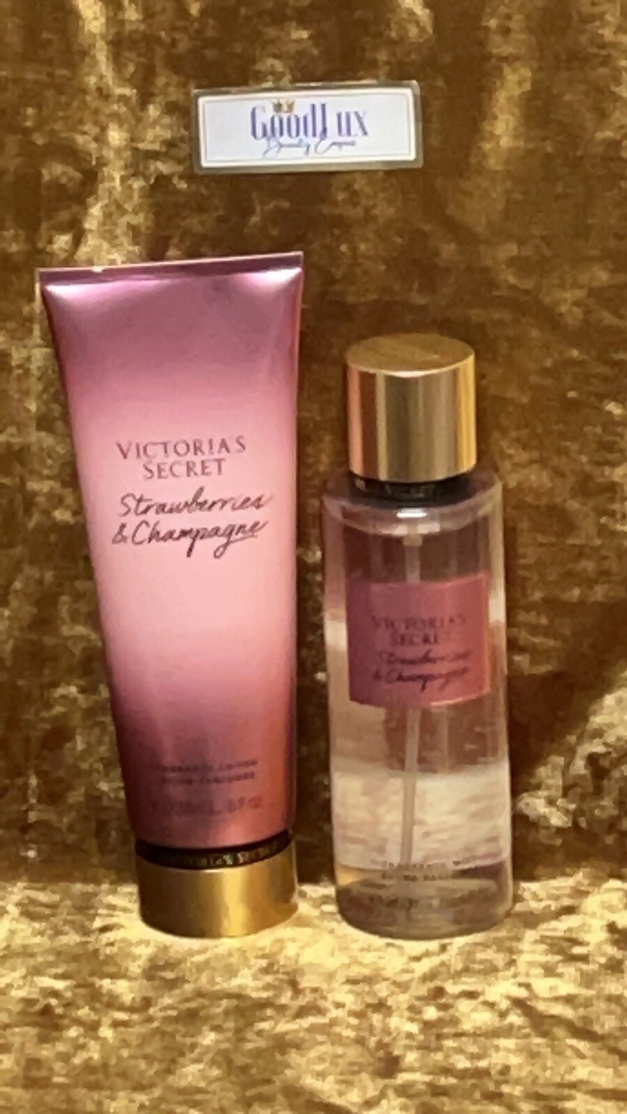 Victoria’s Secret Strawberries & Champagne Fragrance Mist And Lotion 8.4 OZ New.