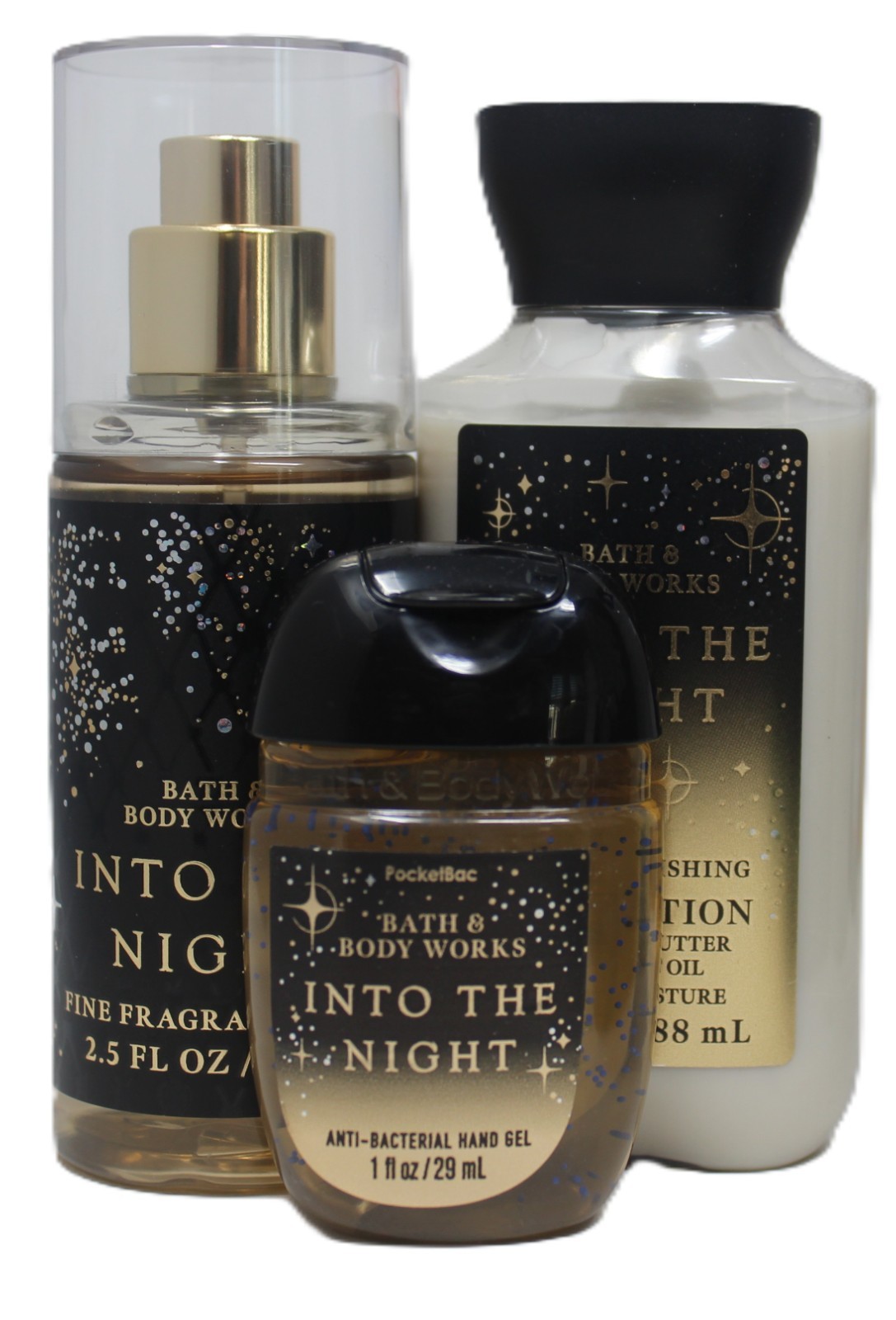 Into the Night Bath & Body Works Cream Lotion Mist Hand Sanitizer Travel Set 3