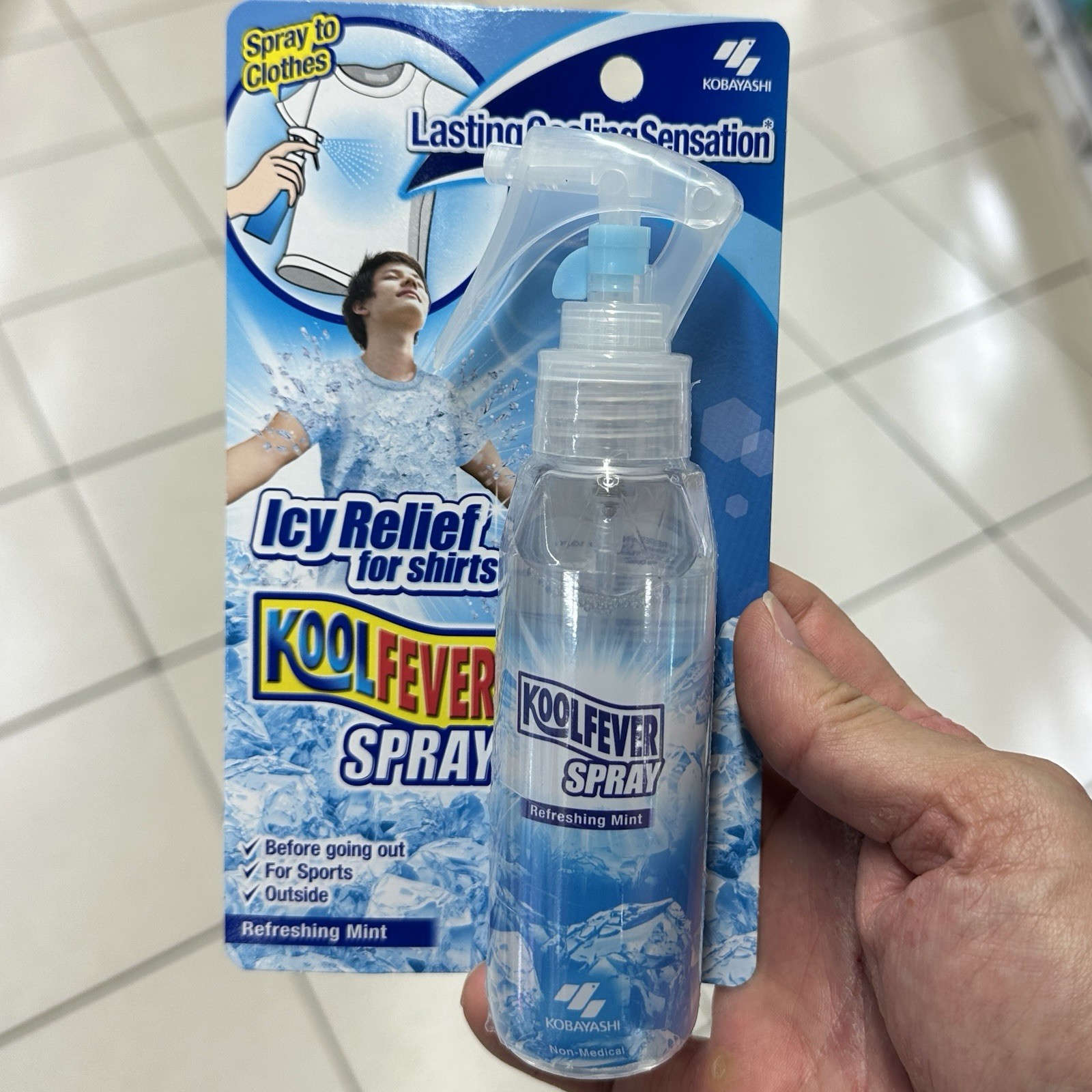 Kobayashi KOOL FEVER Spray Icy Relief for Shirts 100ml English Instruction