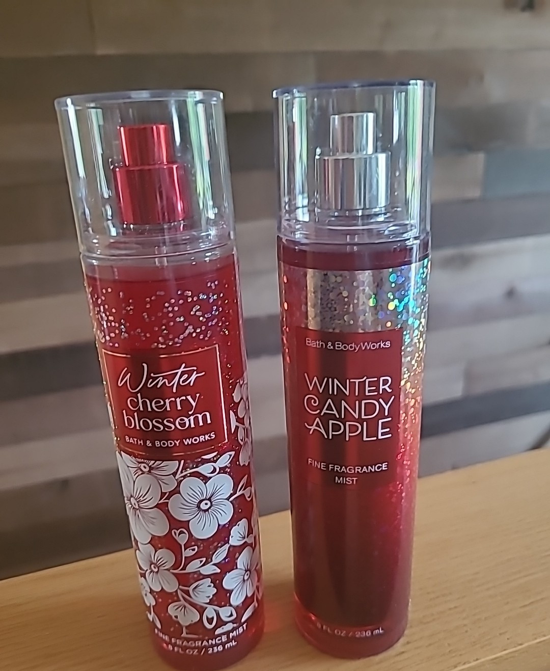 Lot 2 Bath & Body Works Winter Cherry Blossom & Candy Apple Body Spray Mist 8 oz