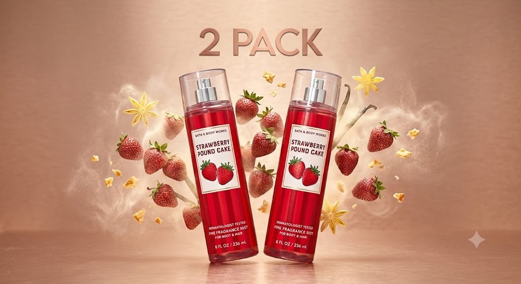 2 PACK – Bath & Body Works Strawberry Pound CakeFine Fragrance Mist 8 fl oz /