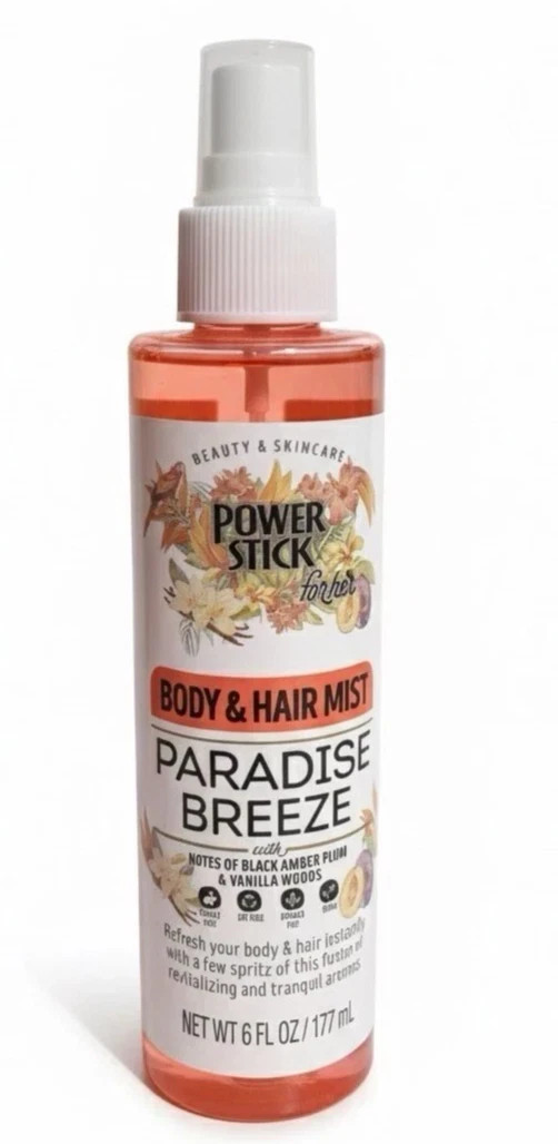Power Stick PARADISE BREEZE Body & Hair Mist- “Black Amber Plum & Vanilla Woods”