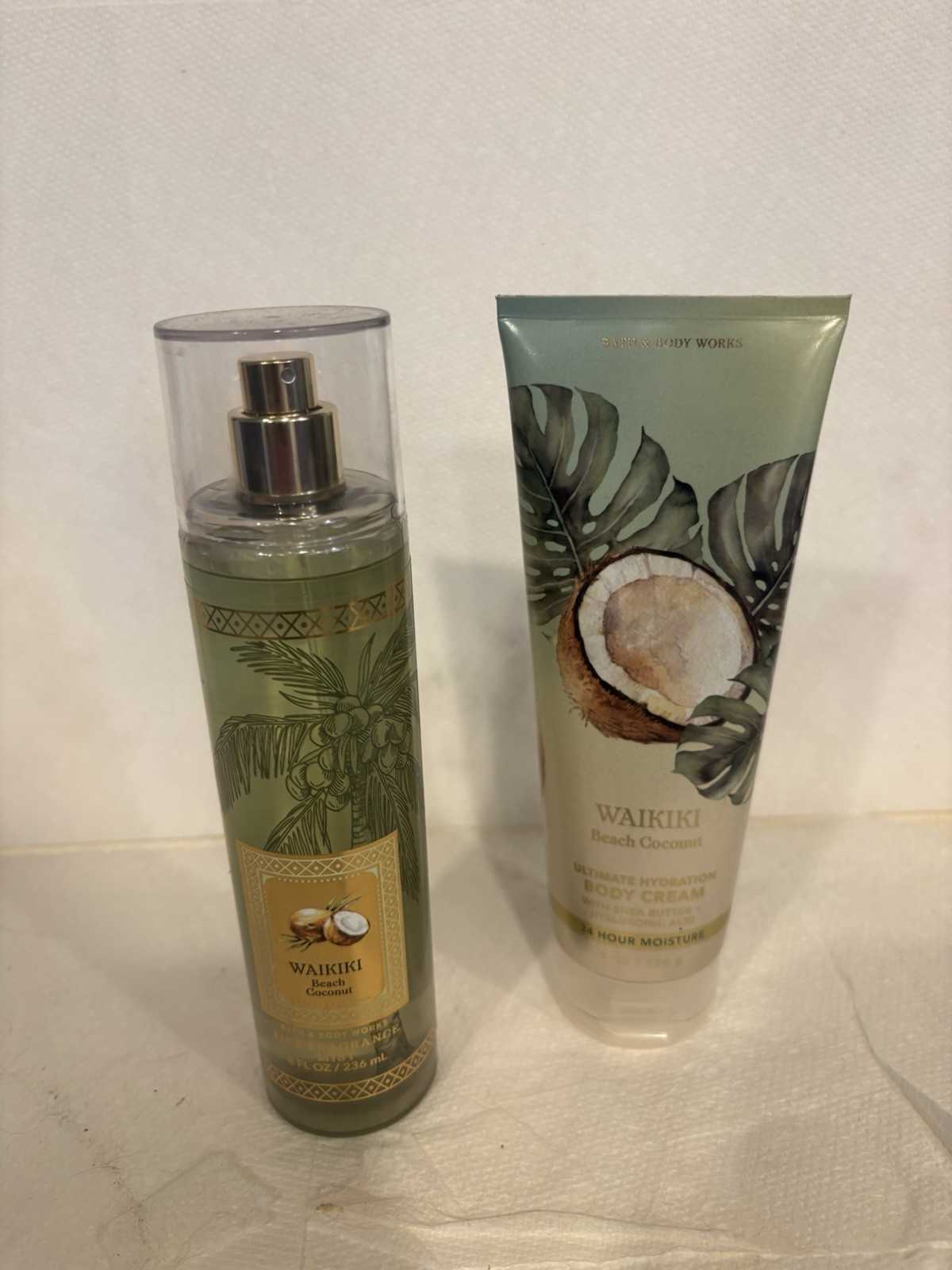 Bath & Body Works WAIKIKI BEACH COCONUT Fragrance Mist & Body Cream Set 8oz NEW