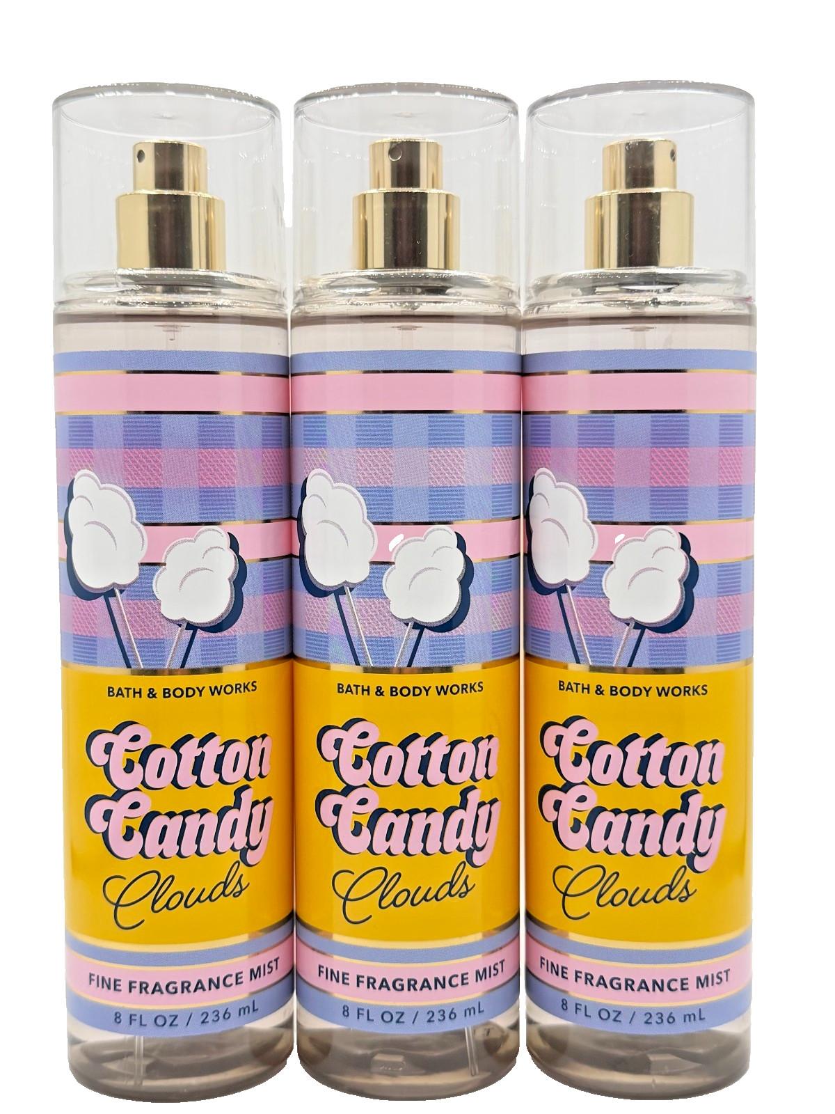 NEW Bath & Body Works Lot of 3 Bottles Cotton Candy Clouds Fragrance Mist 8 oz