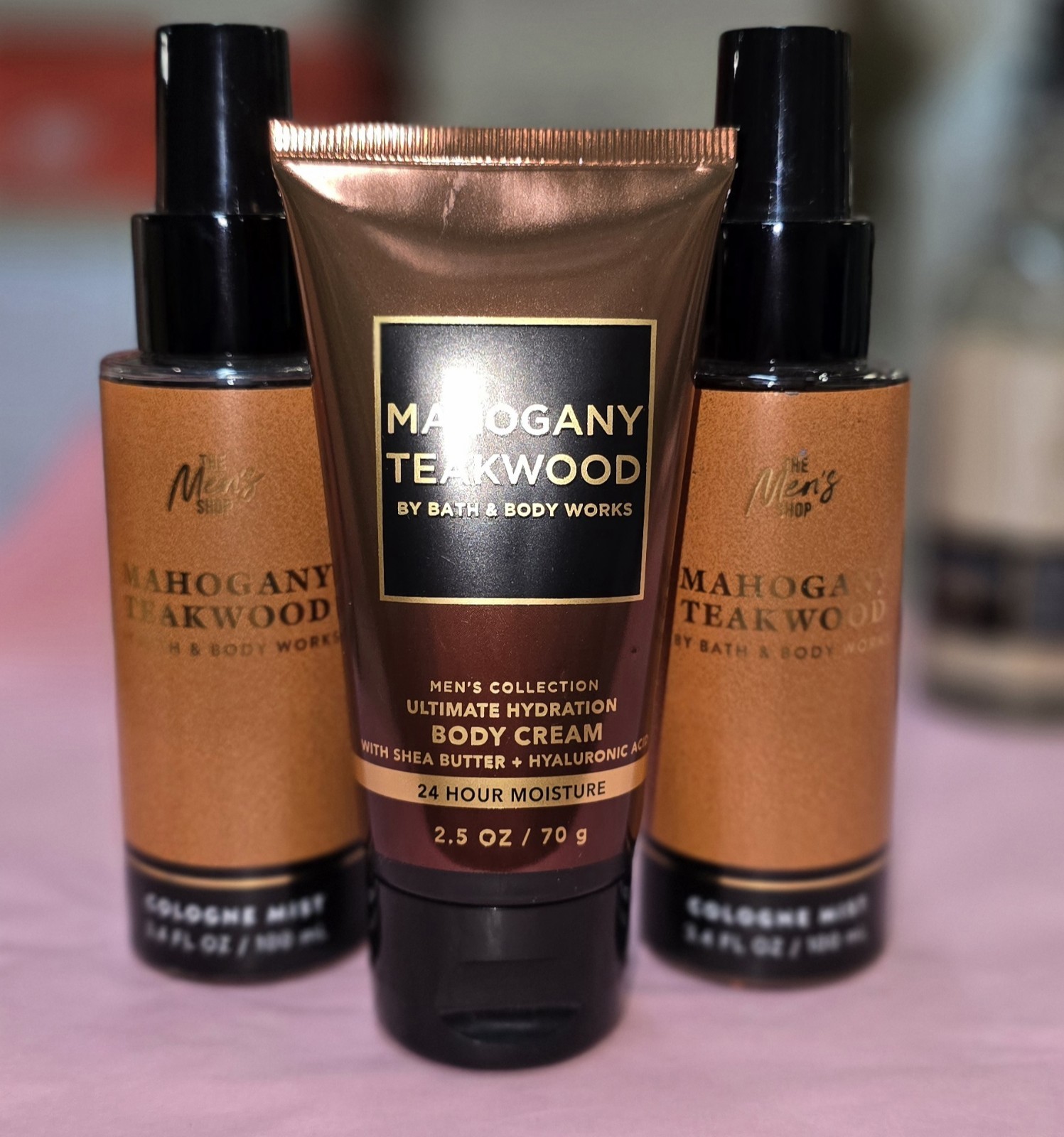 3 Bath & Body Works Travel Size MAHOGANY TEAKWOOD Cologne Mist + Lotion