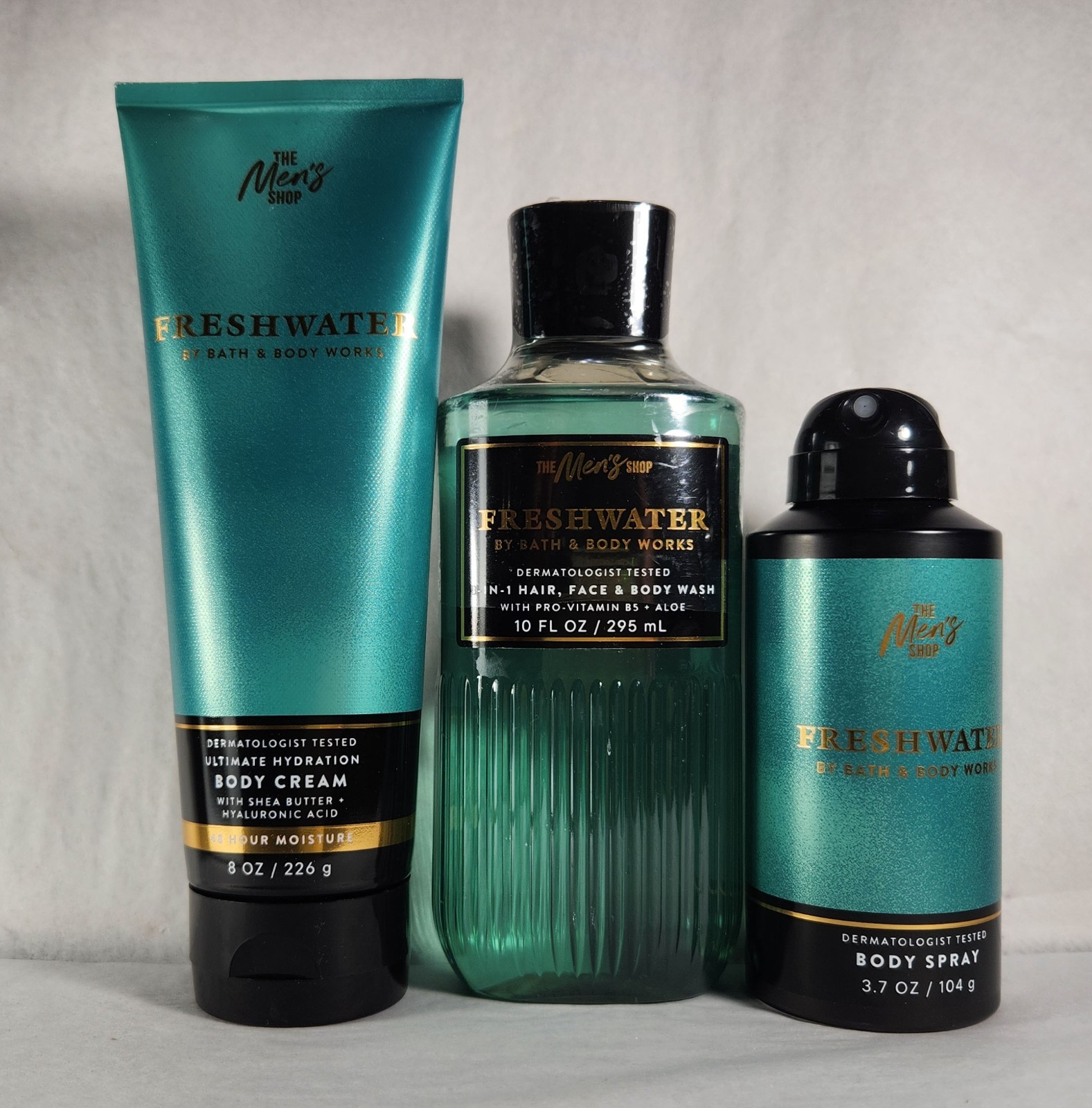 Bath and Body Works FRESHWATER MEN’S SPRAY, Cream, Body Wash (Set of 3)