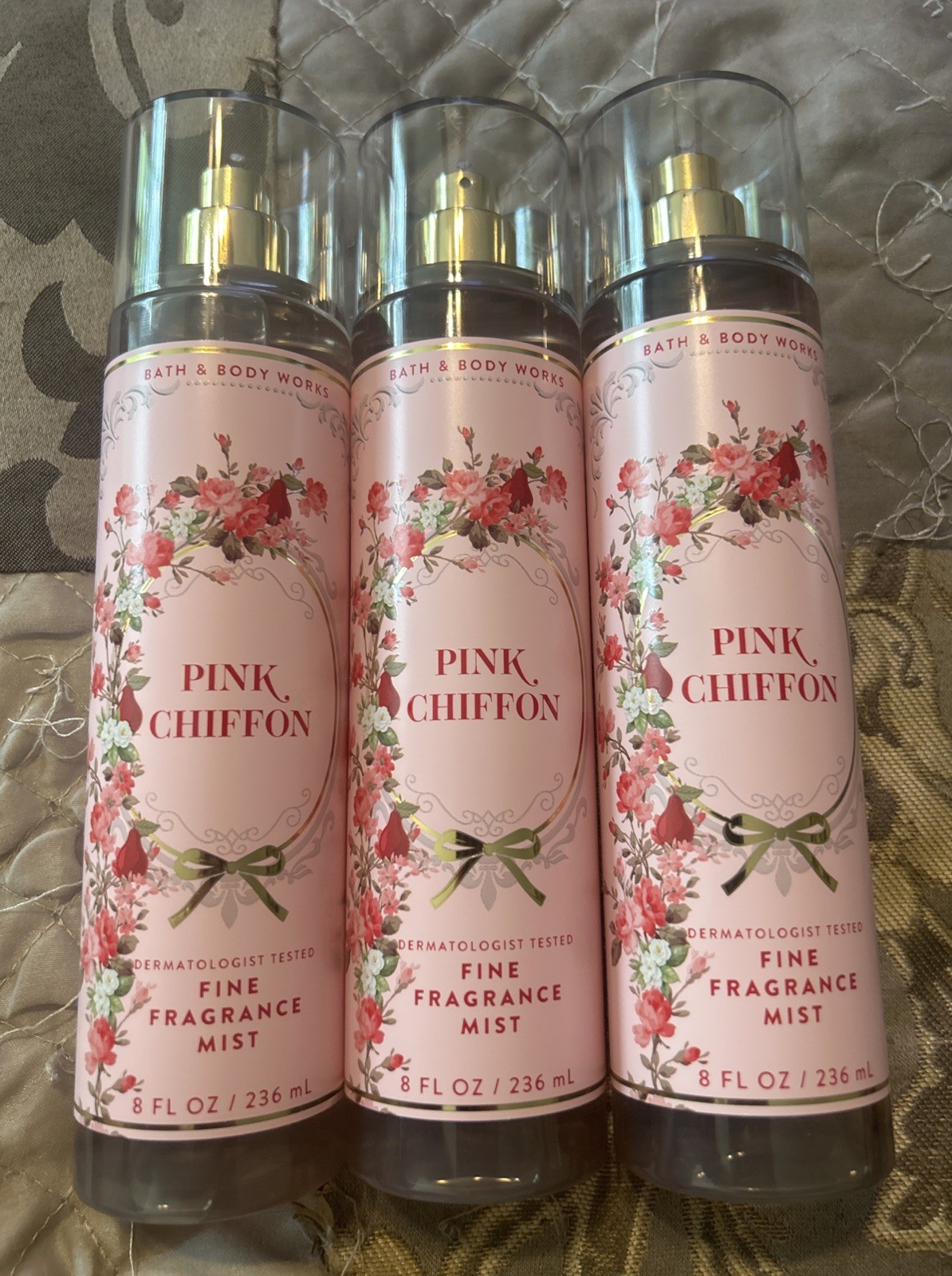 3 Bath & Body Works PINK CHIFFON Fine Fragrance Mist 8 oz NEW